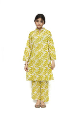 Plum Digital Lawn  Printed Mustard & White Patterns On 2 Pc stitched suit for Girls.