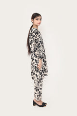 Plum Digital Lawn White Colour Printed Black Flowers On 2 pc stitched suit For Girls.
