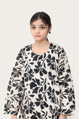 Plum Digital Lawn White Colour Printed Black Flowers On 2 pc stitched suit For Girls.