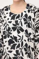 Plum Digital Lawn White Colour Printed Black Flowers On 2 pc stitched suit For Girls.