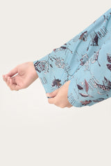 Plum Digital Lawn Light Blue  Colour Printed Black Grey Brown Leaves On 2 pc stitched suit For Girls.