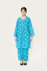 Plum Digital Lawn Sky Blue  Colour Printed Yellow White Blue Flowers On 2 pc stitched suit For Girls.