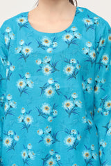 Plum Digital Lawn Sky Blue  Colour Printed Yellow White Blue Flowers On 2 pc stitched suit For Girls.