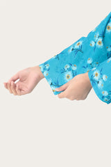 Plum Digital Lawn Sky Blue  Colour Printed Yellow White Blue Flowers On 2 pc stitched suit For Girls.