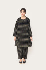 Plum Premium Khaddar Black Colour Printed  White Bronze Flowers On 2 pc Stitched suit For Girls