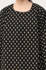 Plum Premium Khaddar Black Colour Printed  White Bronze Flowers On 2 pc Stitched suit For Girls