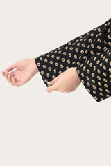 Plum Premium Khaddar Black Colour Printed  White Bronze Flowers On 2 pc Stitched suit For Girls