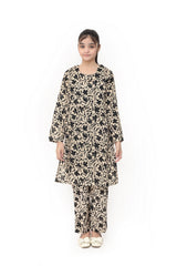 Plum Digital Lawn Off White Colour Printed Black Flowers On 2 pc stitched suit For Girls.