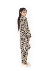 Plum Digital Lawn Off White Colour Printed Black Flowers On 2 pc stitched suit For Girls.
