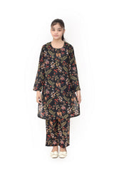 Plum Digital Lawn Black Colour Printed Green Red Yellow Flowers On 2 pc stitched suit For Girls.