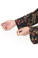 Plum Digital Lawn Black Colour Printed Green Red Yellow Flowers On 2 pc stitched suit For Girls.