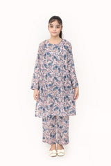Plum Digital Lawn Light Grey Colour Printed Blue Pink Flowers On 2 pc stitched suit For Girls.
