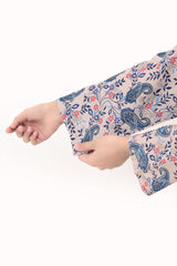 Plum Digital Lawn Light Grey Colour Printed Blue Pink Flowers On 2 pc stitched suit For Girls.