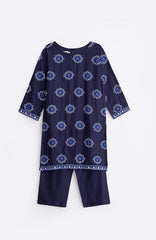 Aleena Premium Cotton Navy Blue Embroidered 2 pc suit For Girls.