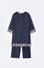 Aleena Premium Cotton Zinc Blue Embroidery On Borders 2 pc suit For Girls.