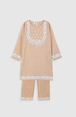 Plum Premium Khaddar Beige Embroidered 2 pc suit For Girls.