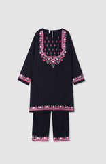 Plum Premium Khaddar Black Colour Embroidered Pink 2 pc suit For Girls.