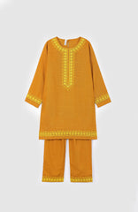 Plum Premium Quality Khaddar Mustard Embroidered 2 pc suit For Girls.