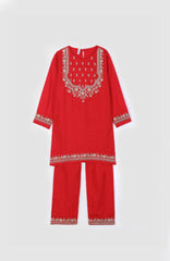 Plum Premium Quality Khaddar Red Embroidered 2 pc suit For Girls.