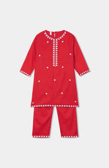 Plum Premium Cotton Lawn Red Colour Embroidered White 2 pc suit For Girls.