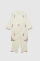 Plum Premium 100% Pure Cotton Lawn Off White Embroidered 2 pc suit For Girls.