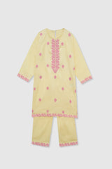 Plum Premium 100% Pure Cotton Lawn Yellow Embroidered 2 pc suit For Girls.