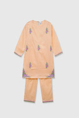 Plum Premium 100% Pure Cotton Lawn Peach Embroidered 2 pc suit For Girls.