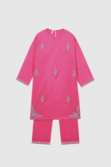 Plum Premium 100% Pure Cotton Lawn Dark Pink Embroidered 2 pc suit For Girls.