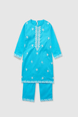 Plum Premium 100% Pure Cotton Lawn Sky Blue Embroidered 2 pc suit For Girls.