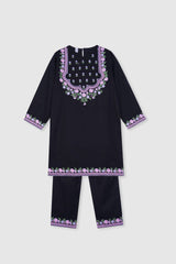 Plum Premium Khaddar Black Colour Embroidered Purple 2 pc suit For Girls.