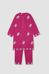 Plum Premium Khaddar Pink Colour Embroidered Flowers On 2 pc suit For Girls.