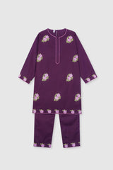 Plum Premium Khaddar Dark Purple Colour Embroidered Flowers On 2 pc suit For Girls.