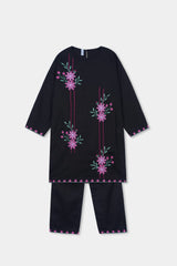 Plum Premium Khaddar Black Colour Embroidered Pink Purple 2 pc suit For Girls.