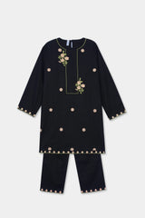 Plum Premium Khaddar Black Colour Embroidered  Yellow Light Pink 2 pc suit For Girls.