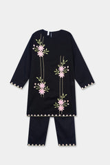 Plum Premium Khaddar Black Colour Embroidered Peach Pink 2 pc suit For Girls.