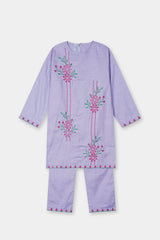 Plum Premium Khaddar Light Purple Colour Embroidered Pink Purple 2 pc suit For Girls.