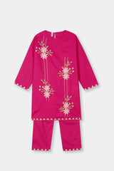 Plum Premium Khaddar Pink Colour Embroidered Peach Pink 2 pc suit For Girls.