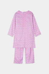 Plum 100 % Cotton Lawn Pink Yellow White Print Embroidered Pink 2 pc suit For Girls.