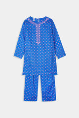 Plum 100 % Cotton Lawn Blue Pink Print Embroidered Pink 2 pc suit For Girls.