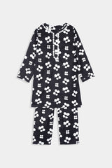 Plum 100 % Cotton Black White Print Embroidered White 2 pc suit For Girls.