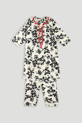 Plum 100% Fine Cotton Print Lawn White Colour Black Flowers Embroidered Pink 2 pc suit For Girls.