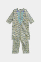 Plum 100% Fine Cotton Lawn White Grey Yellow Print Embroidered Sea Green Blue 2 pc suit For Girl