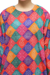 Plum Digital Lawn Pink Purple Blue Green Colour Printed Multi Patterns On 2 Pc stitched suit for Girls.