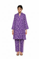 Plum Digital Lawn Lavender Colour Printed Off White Flowers On 2 Pc stitched suit for Girls.