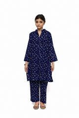 Plum Digital Lawn Navy Blue Colour Printed Off White Flowers On 2 Pc stitched suit for Girls.