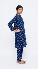 Plum Digital Lawn Navy Blue Colour Printed Off White Flowers On 2 Pc stitched suit for Girls.