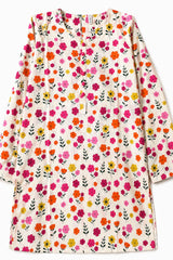 Plum Digital Lawn Off White Colour Printed Yellow Pink Orange Flowers With Pink Buttons On 2 Pc stitched suit for Girls.
