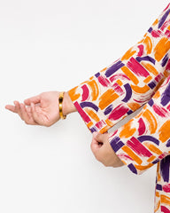Plum Digital Lawn Off-White Colour printed Purple Pink Orange Patterns with Pink buttons On 2 Pc stitched suit for Girls