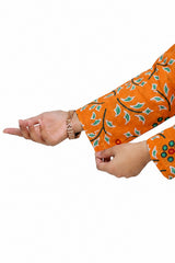 Plum Digital Lawn Beautiful Orange Colour printed Mint Red Green Patterns with Green buttons On 2 Pc stitched suit for Girls