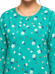 Plum Digital Lawn Teal Colour printed White Red Flowers On 2 Pc stitched suit for Girls